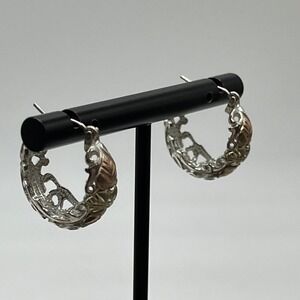 Coleman Company CCO Vintage Black Hills Gold 925 12K Leaves‎ Hoop Earrings